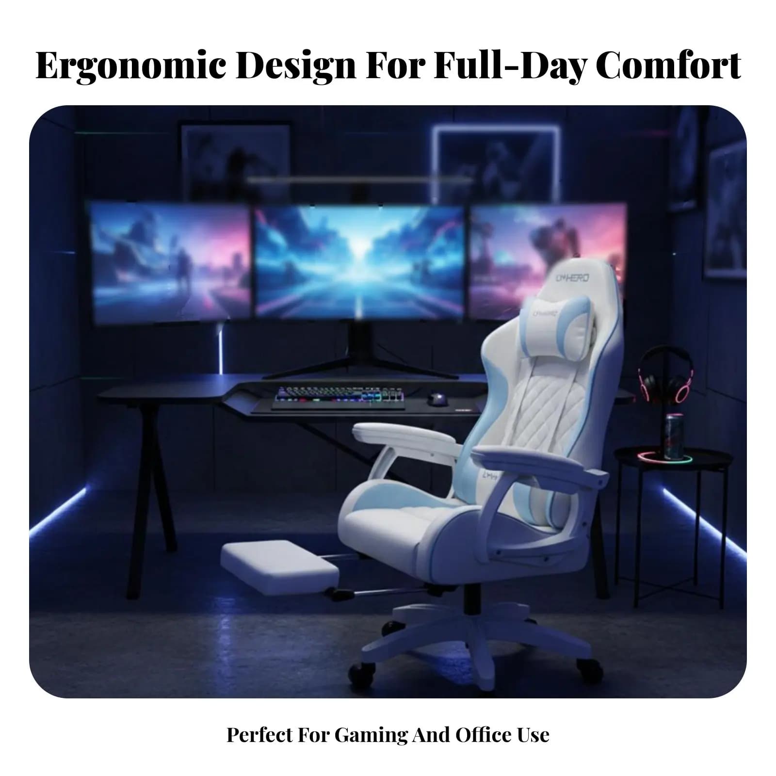 Sedia da Gaming Reclinabile con Poggiapiedi, Design Ergonomico, Sedia da Lavoro Reclinabile con Schienale Alto, Robusta e Resistente per Persone di Statura Grande e Corporeità Elevata