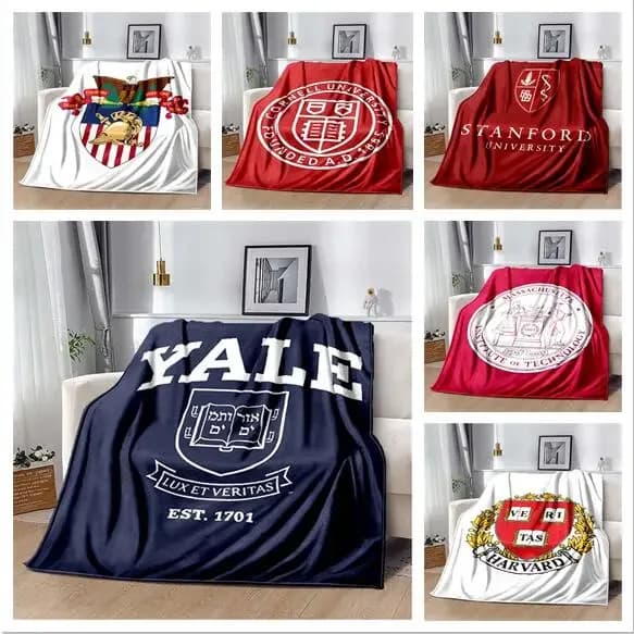 Famosa coperta stampata con Logo universitario, Harvard ,Yale, MIT, West Point Military Academy, Stanfor, Cornell,