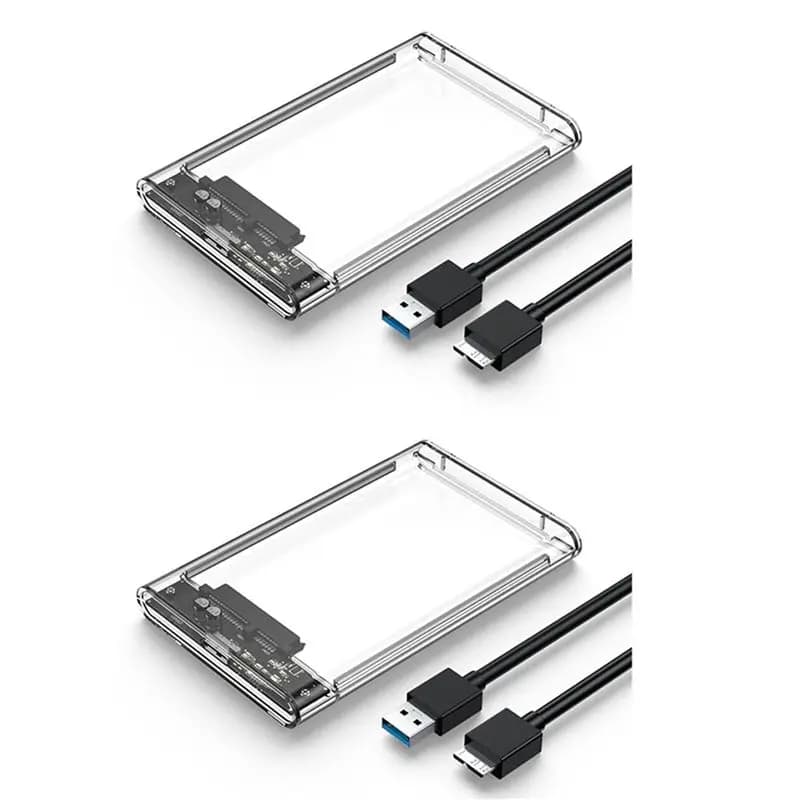 2X custodia trasparente bianca per disco rigido da 2,5 pollici, custodia per disco rigido esterno SATA a USB 3.0 Type-C 3.1