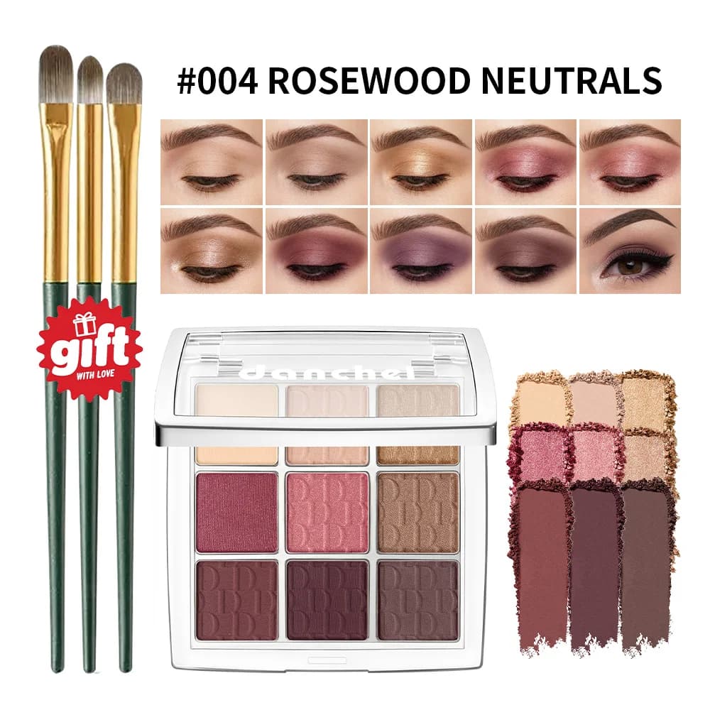 9 Colors Eyeshadow Palette With 3Pcs Brushes Long Lasting Waterproof Matte Shimmer Lying Silkworm Highlighter Daily Eye Makeup