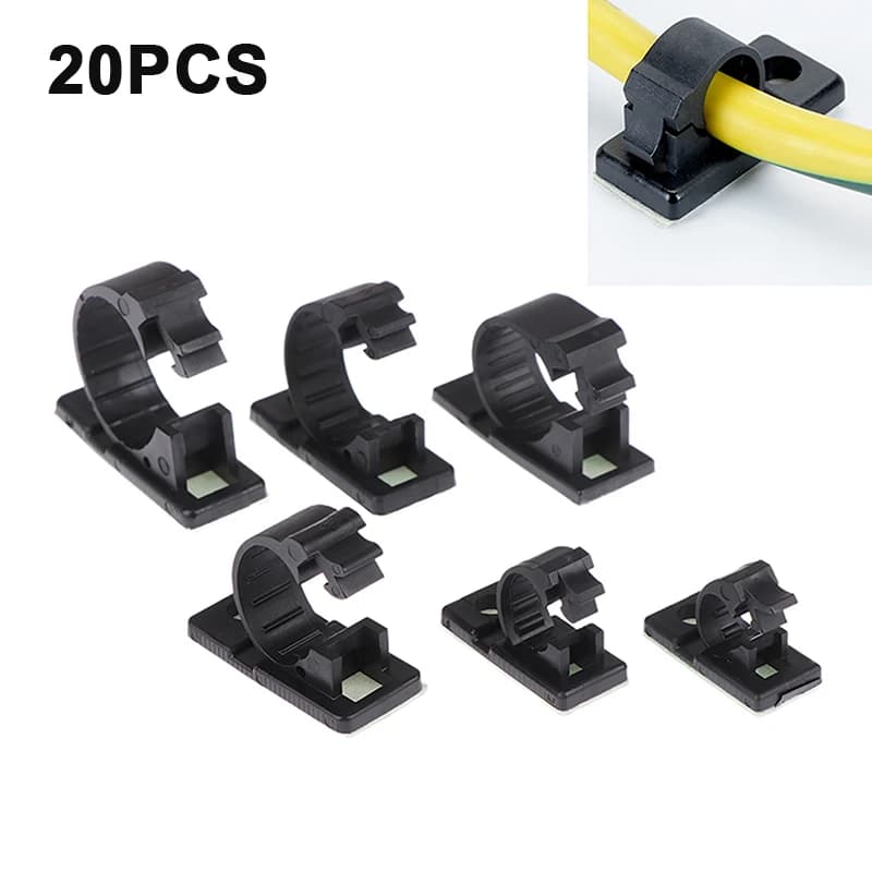 Clip per organizer per cavi autoadesivi da 20 pezzi Supporto per cavo di gestione Avvolgitore USB Morsetto per linea desktop Clip di protezione per auricolari regolabile
