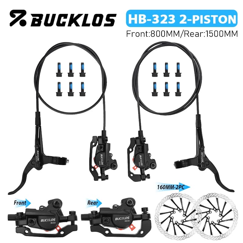 Set Freni a Disco Idraulici BUCKLOS MTB a 2 Pistoni, Pinze per Bicicletta con Rotore da 160mm, 800/1500mm