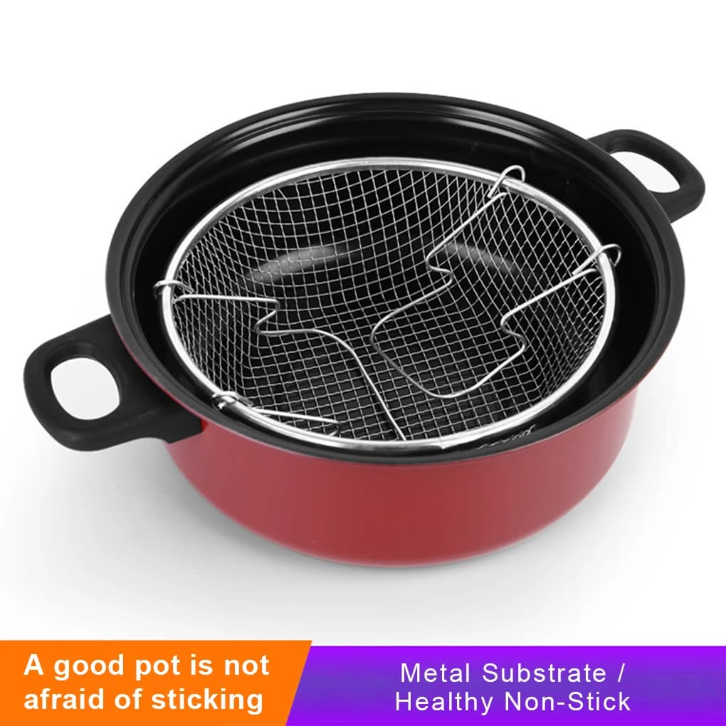Frying Pot Flat Frying Machine Pens Anti-stick Chip Pan Cooking Tool 24 cm