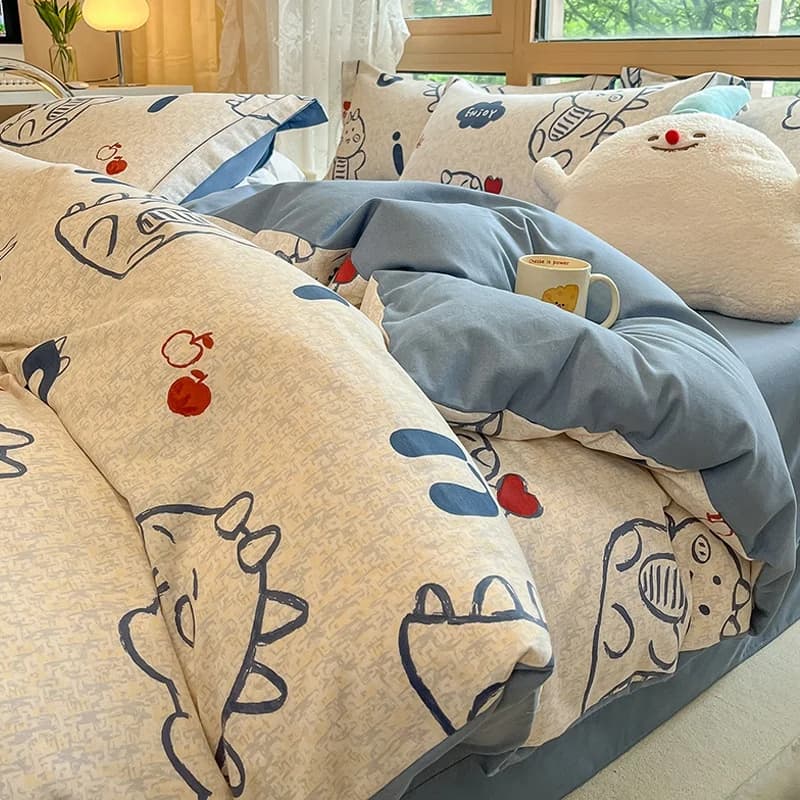 Cotton Bed Linen Set Often with Cartoon Drawings, Pure Cotton Cover, Bed linen, Children's Cover, Autumn-Winter Season, Three Pieces