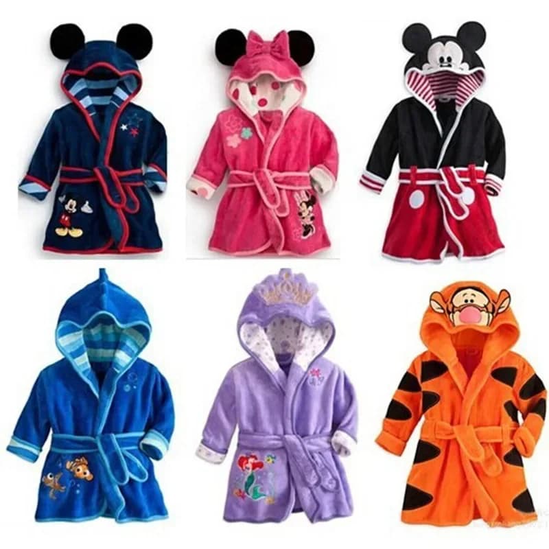 Pigiami con Cappuccio per Bambini e Bambine, Accappatoi per Neonati con Cartoni Animati Mickey Mouse e Minnie, Vestiti in Flanella a Maniche Lunghe per Bambini