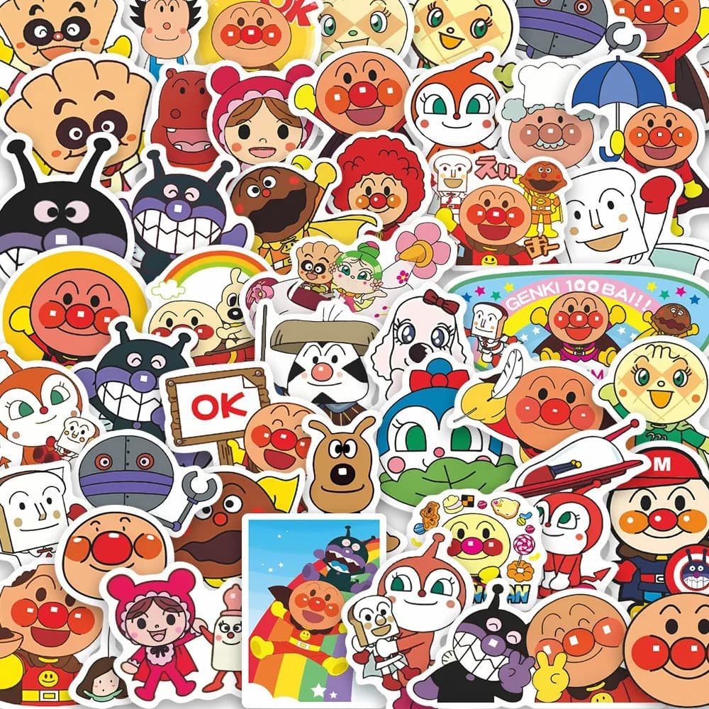 60 Pezzi Adesivi Graffiti Cartoon Anpanman Impermeabili Fai-da-Te per Telefono, Laptop, iPad, Valigie, Quaderni, Thermos, Skateboard