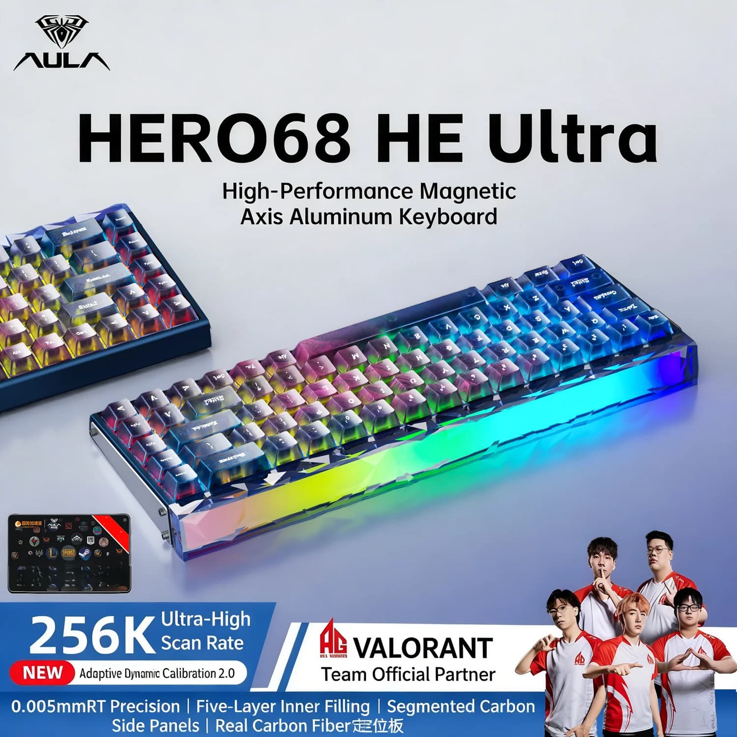 AULA HERO68 Ultra Pro Wired Mechanical Keyboard CNC Aluminum HotSwap Magnetic Switch Rapid Trigger RGB Low Latency for FPS Gamer