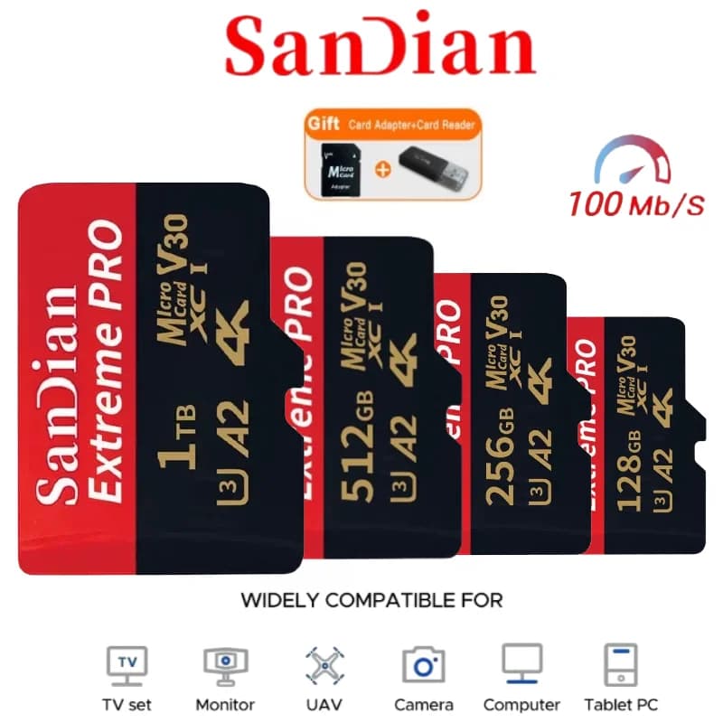 High Speed Micro TF SD Card 256GB 128GB U3 A2 Class10 Original Memory Card 4K Video Flash TF Card For Phone Camera Drone Cameras