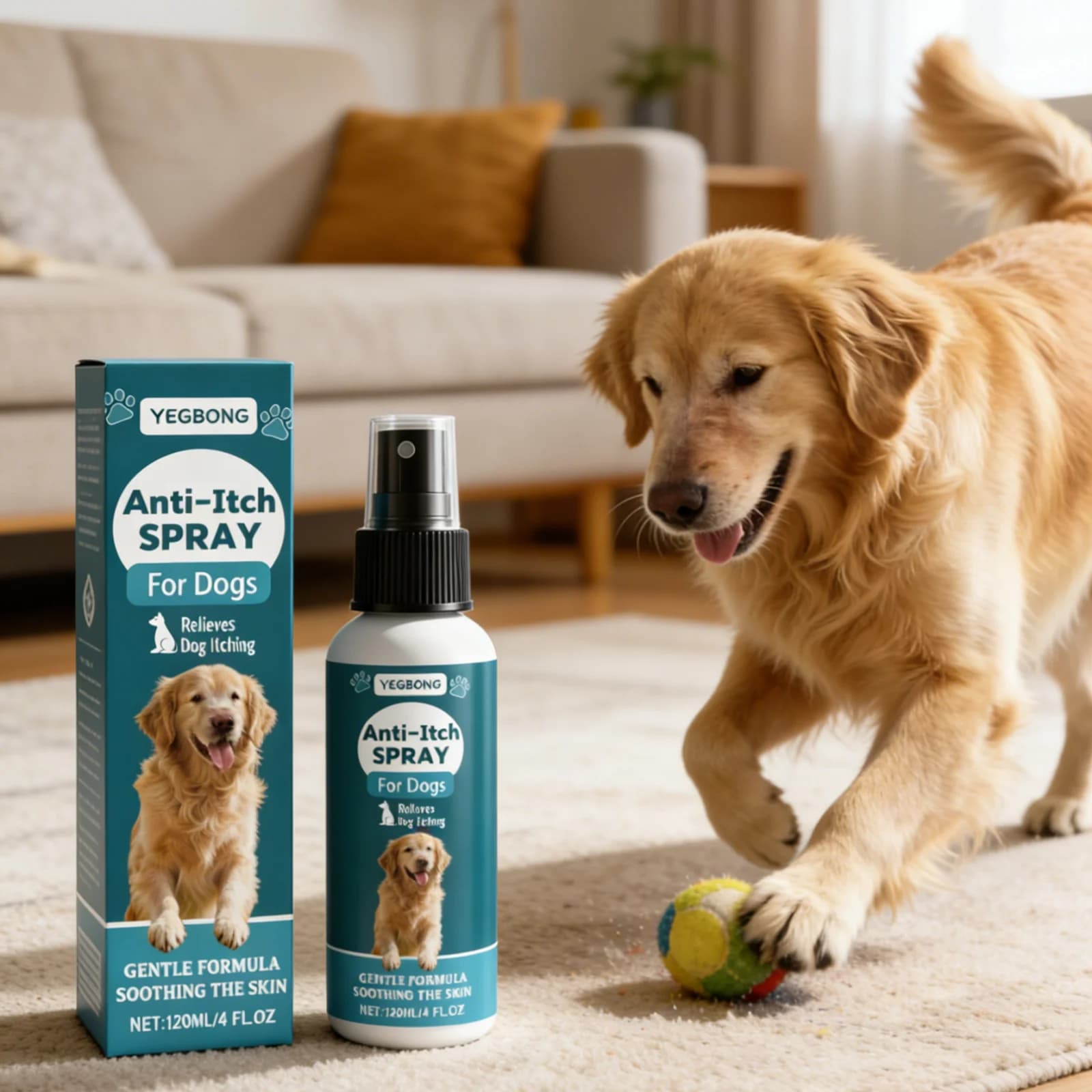Spray Antiprurito YEGBONG per Cani e Gatti, Idratante a Lunga Durata, Formula Delicata per Alleviare la Pelle Secca, Spray Lenitivo per la Pelle degli Animali Domestici 120ml