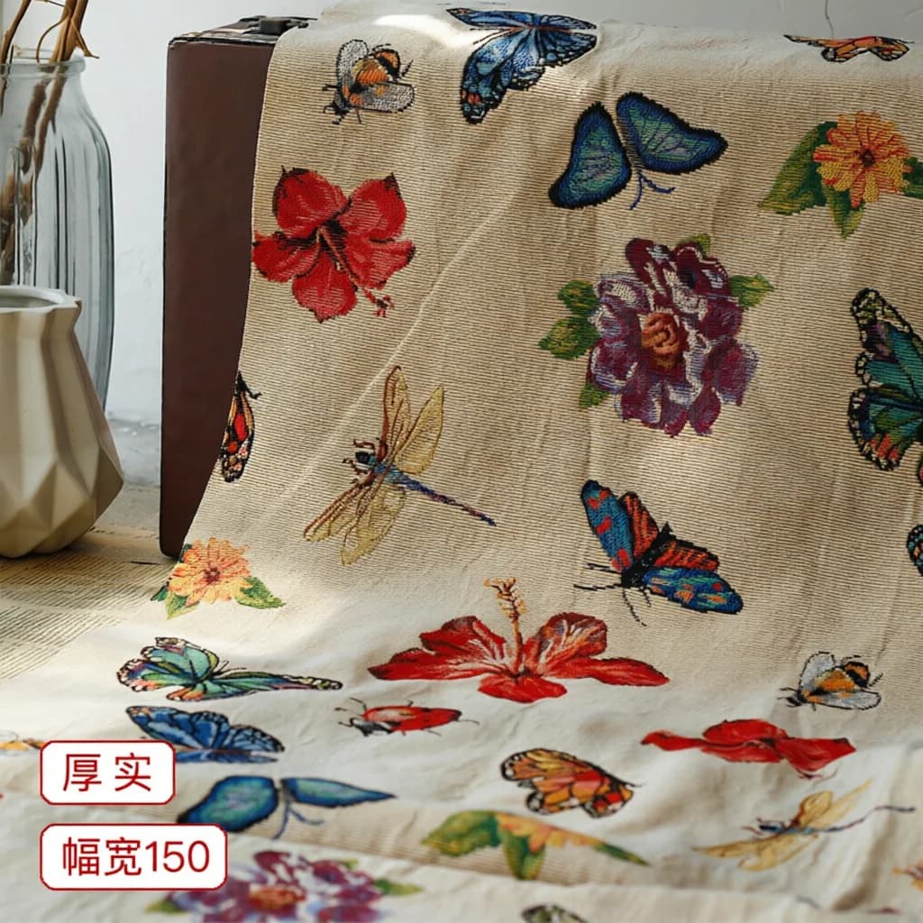150Cm Wide Vintage Dragonfly Butterfly TC Jacquard Textile DIY Craft Material Thick Sofa Cushion Suit Woven Fabric F201