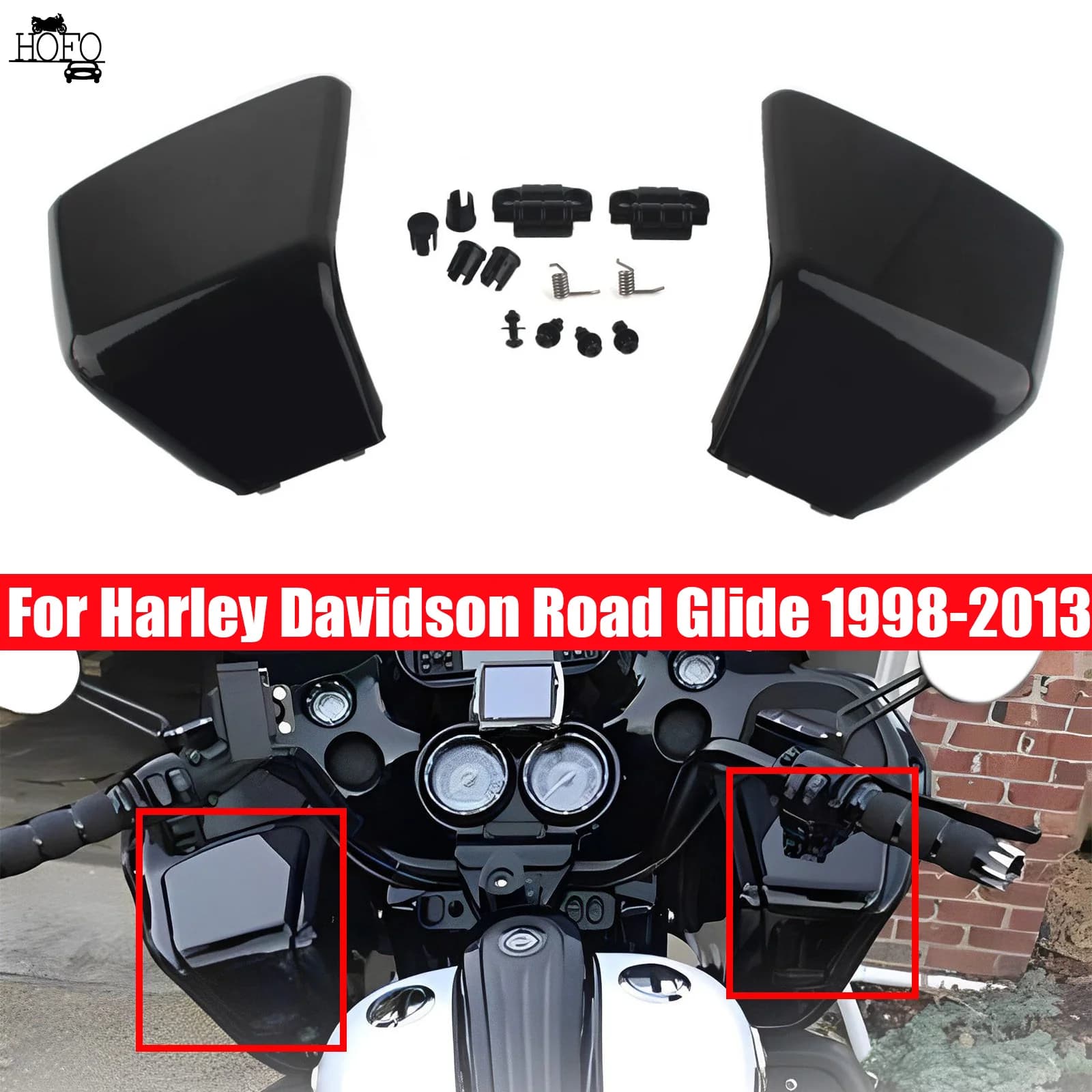 Kit copertura porta vano portaoggetti carenatura interna sinistra e destra moto nero vivido per Harley Davidson Road Glide 1998-2013