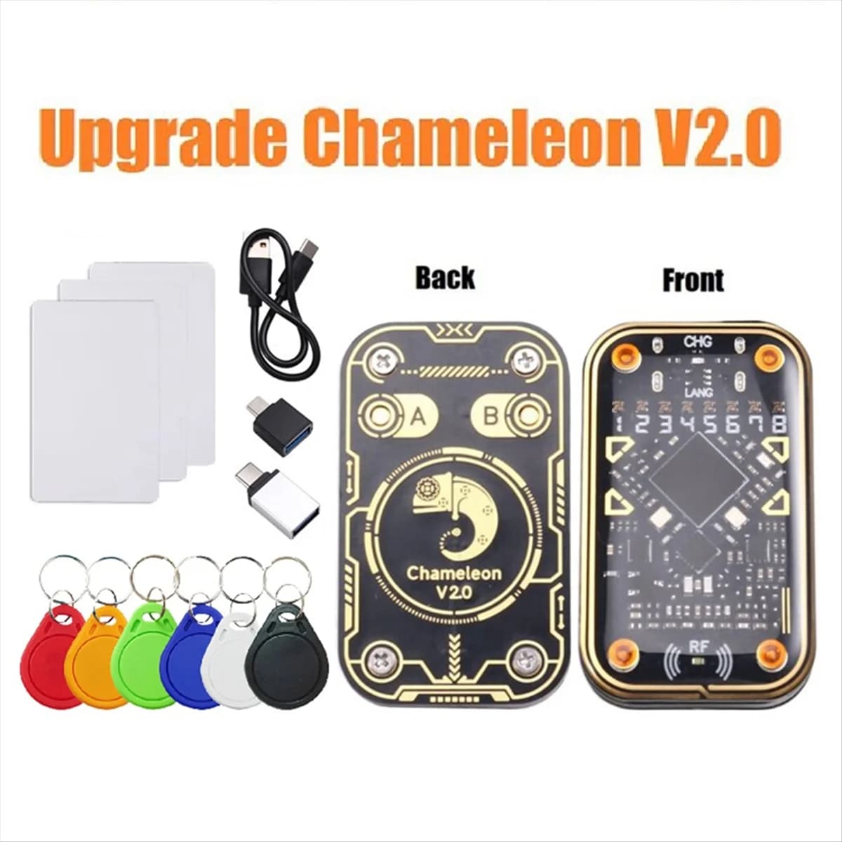 Nov.Chameleon Ultra V2.0 RFID Ultimate Emulator Duplicatore NFC + 3xCUID 6xUID Portachiavi 125Khz 13,56Mhz Lettore RFID di decodifica scheda
