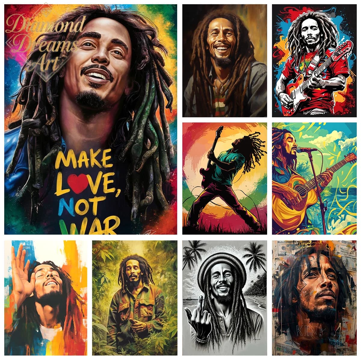 Frameless,For Bob Marley Diy Diamond Painting Kit Reggae Music Poster Diamond Embroidery Home Wall Decor Mosaic Oil Painting Fan