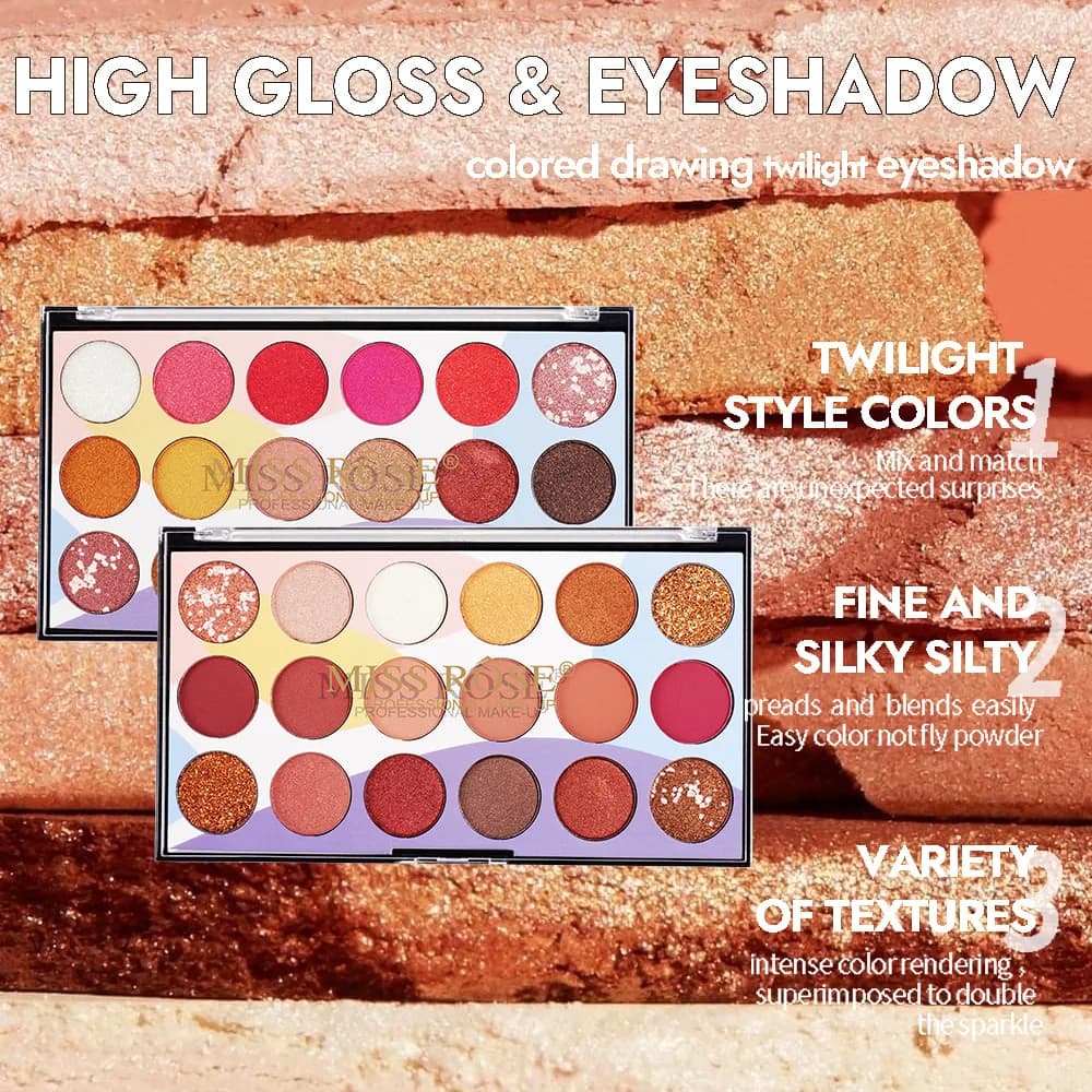 MISS ROSE 18 Colors Eyeshadow Palette Shimmer Matte Dual Shades, Personalized All-in-one Eye Makeup Cosmetic Makeup Tray
