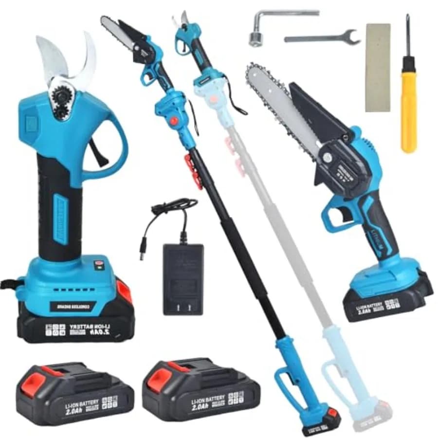 4in1 battery pole sawing set for cutting trees with electric shears for max 8 feet long rod and 6 inch pole saws I