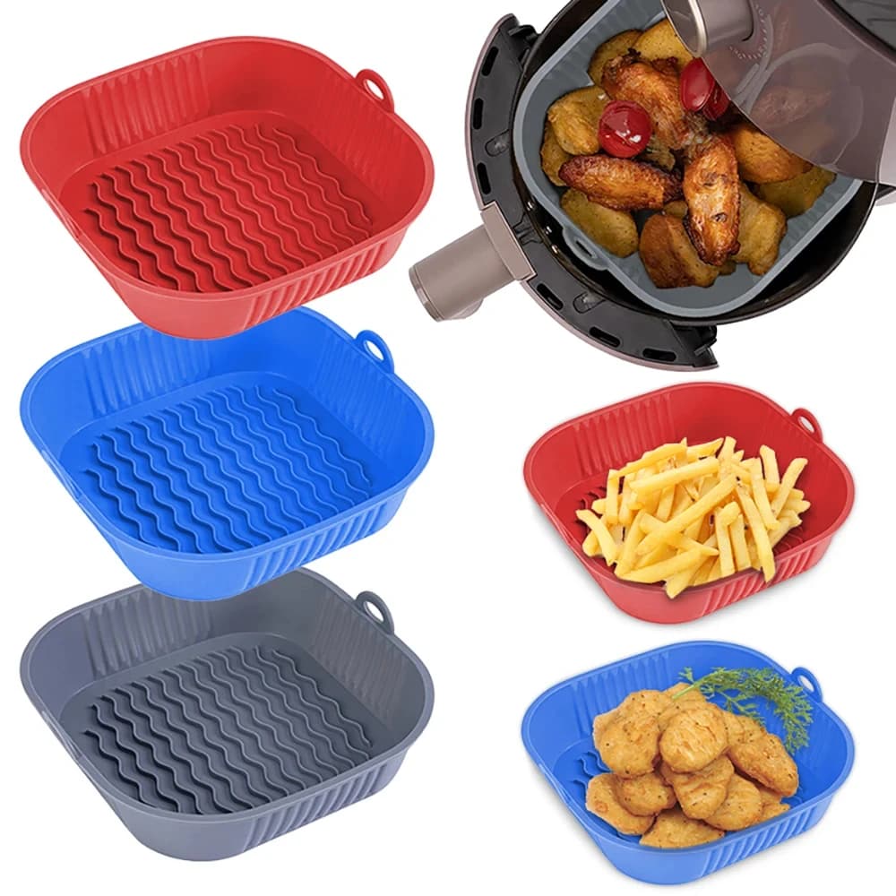 2 Pieces Silicone Frying Machine for Air, Reusable, Safe for Foods, Square, for BBQ, Barbecue, Oven, Cooking, Basket