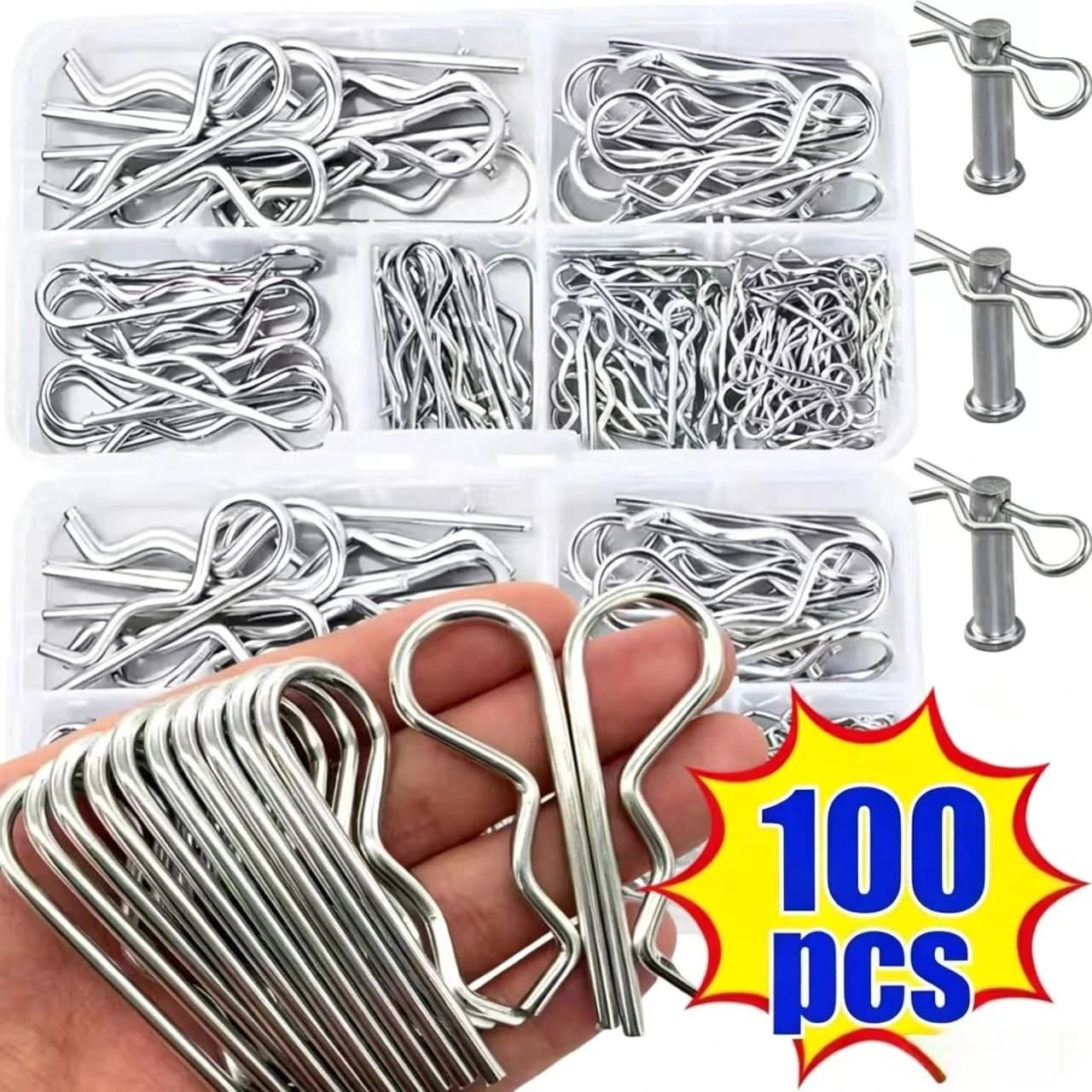 100Pcs R-Type Cotter Pins Set KIt Wave Latch Bolt Locking Split Clip Hitch Pins M1 M1.2 M1.5 M1.8 M2 M2.5 M3 Sorted In Box