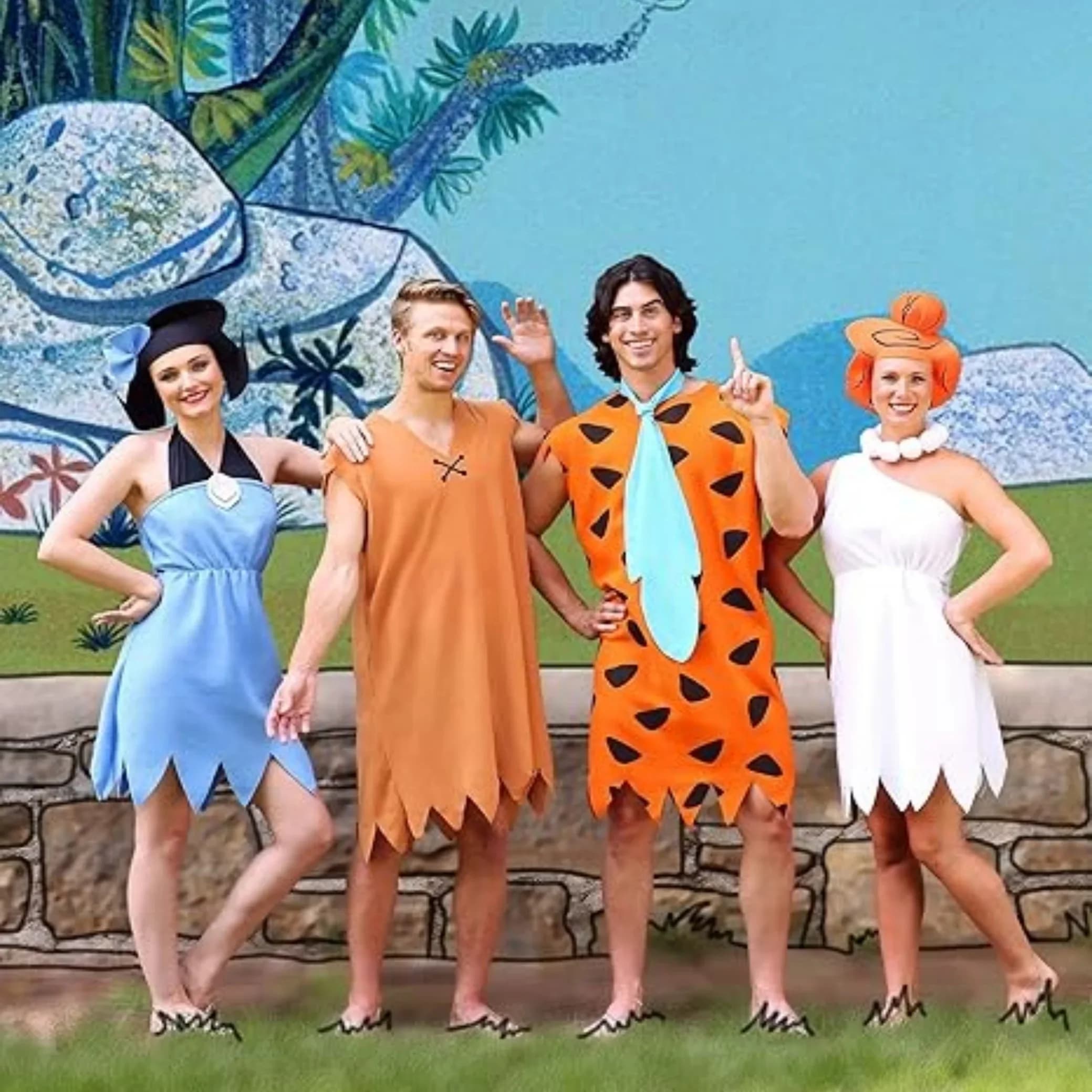 Set di costumi per adulti Fred e Wilma Hominid Abito da donna Wilma include collana con parrucca Uomo Caveman Abiti cosplay