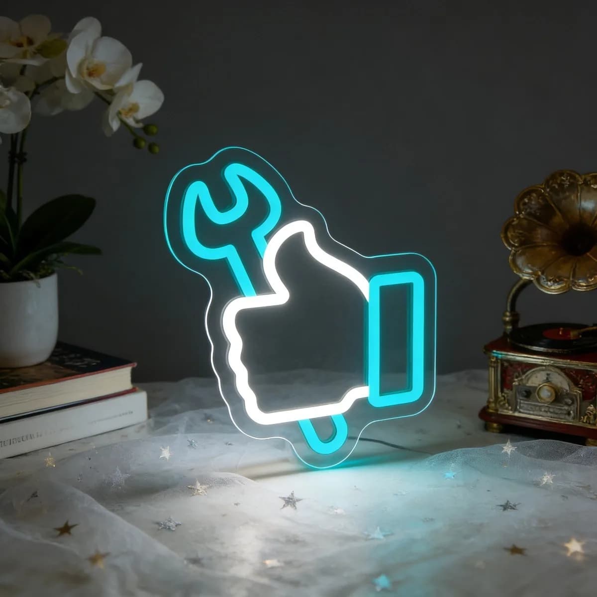 Insegna al Neon LED Blu e Bianca a Forma di Chiave Inglese, Luce USB Dimmerabile per Officina, Garage, Man Cave, Regalo Unico per Ingegneri e Uomini
