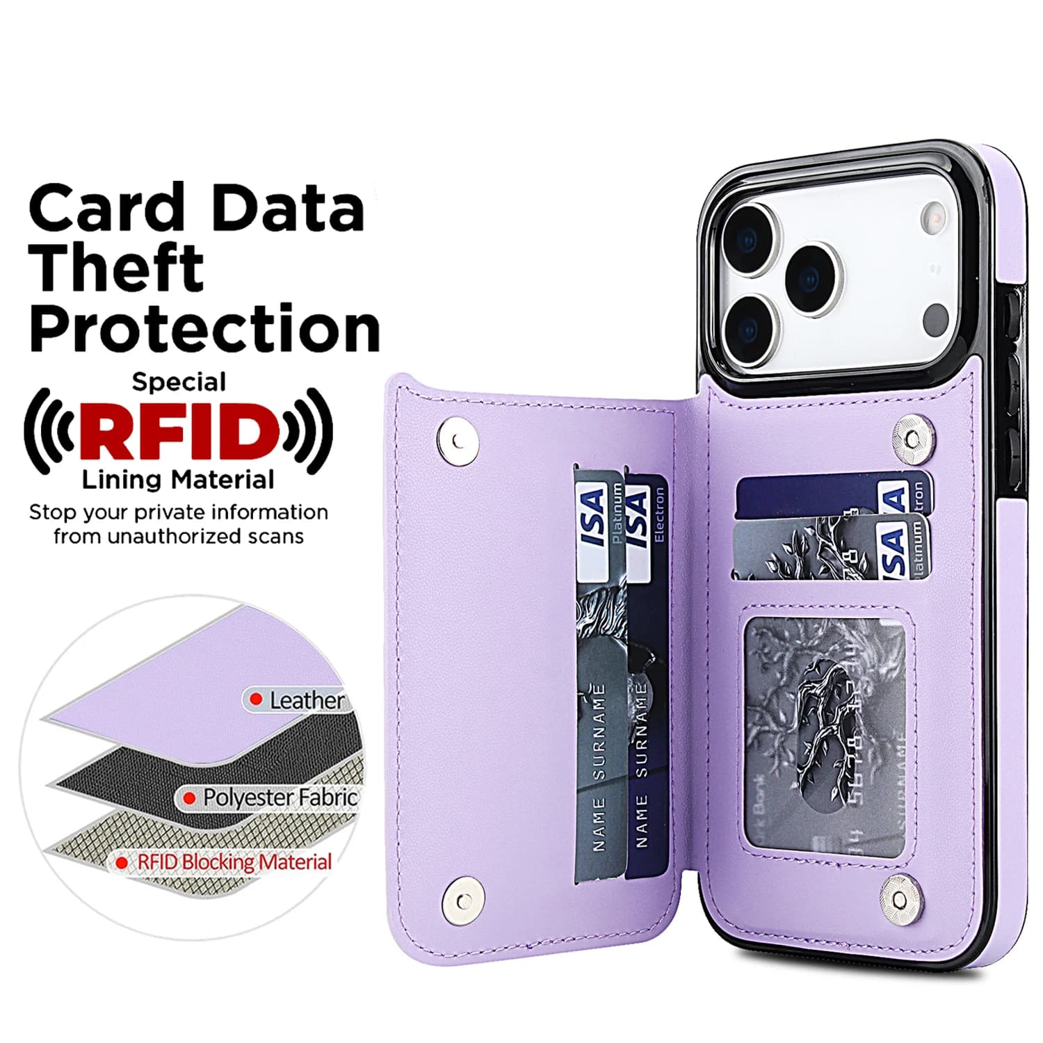 Portafoglio doppio pulsante piccolo profumato RFID blocco slot per schede custodia in pelle flip per iPhone Air 17 Pro Max 16e 15 Plus 14 13 12 11