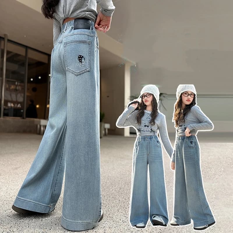 Nuovi Jeans a Gamba Larga per Ragazze Primavera Autunno, Pantaloni Lunghi a Vita Alta, Abbigliamento per Bambini, Pantaloni in Denim per la Scuola