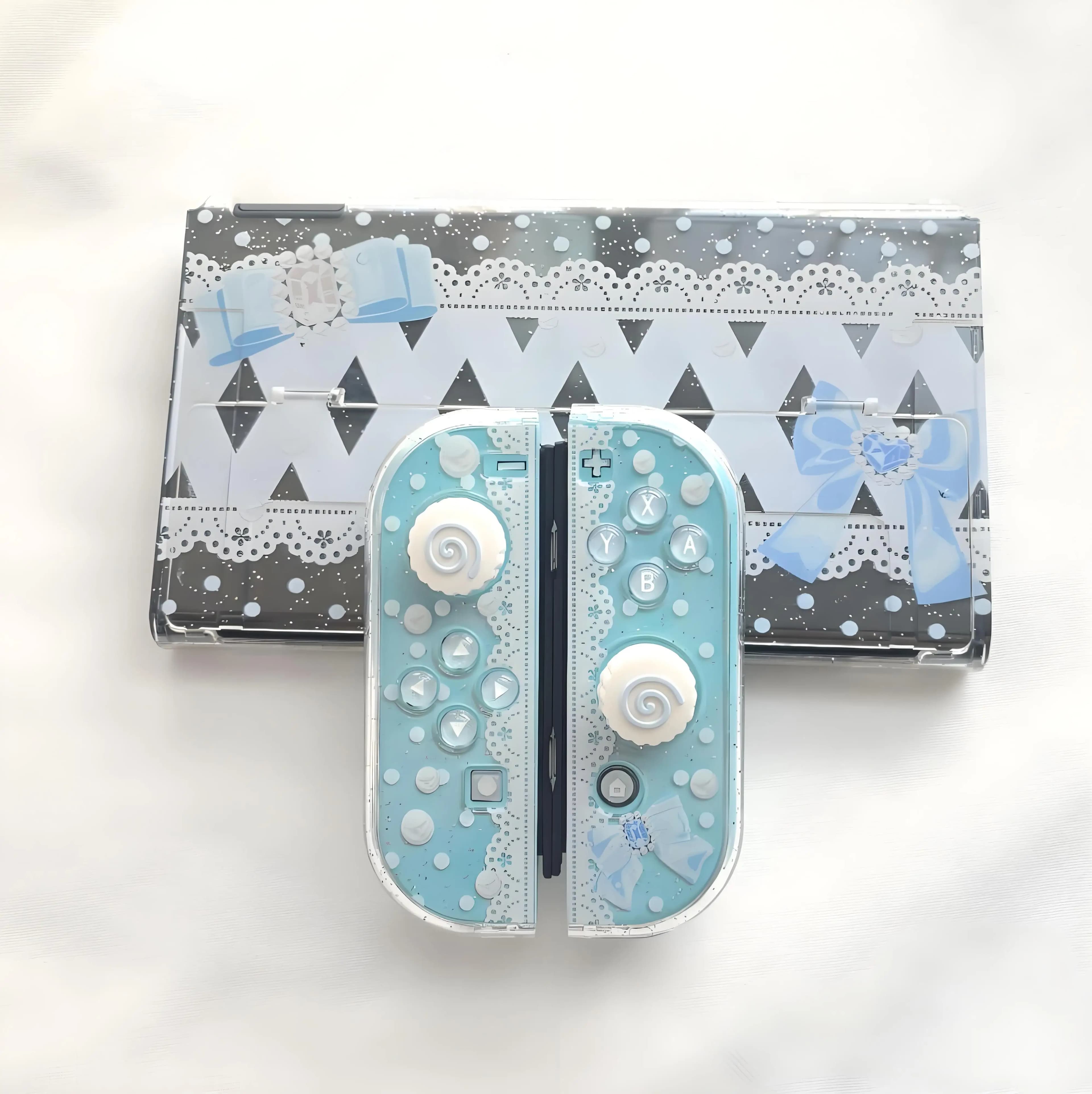 Custodia per Nintendo Switch Protezione OLED Custodia trasparente in pizzo blu Girly Custodia protettiva agganciabile per controller Nintendo Switch JoyCon