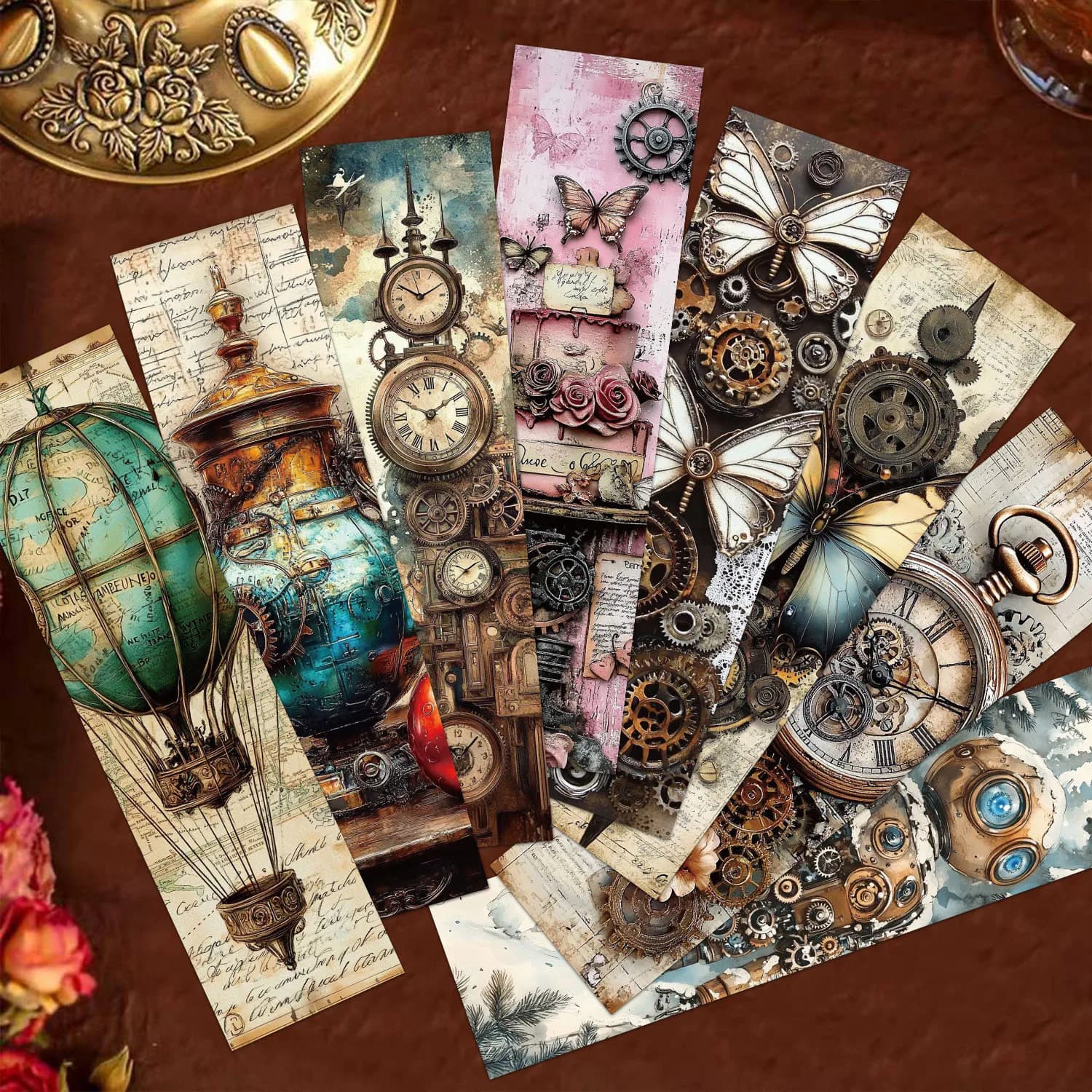 30sheets Steampunk Art Bookmarks Vintage Mechanical Gear Clock Animal Pattern Page Marker Decor for Scrapbook Book Accessories