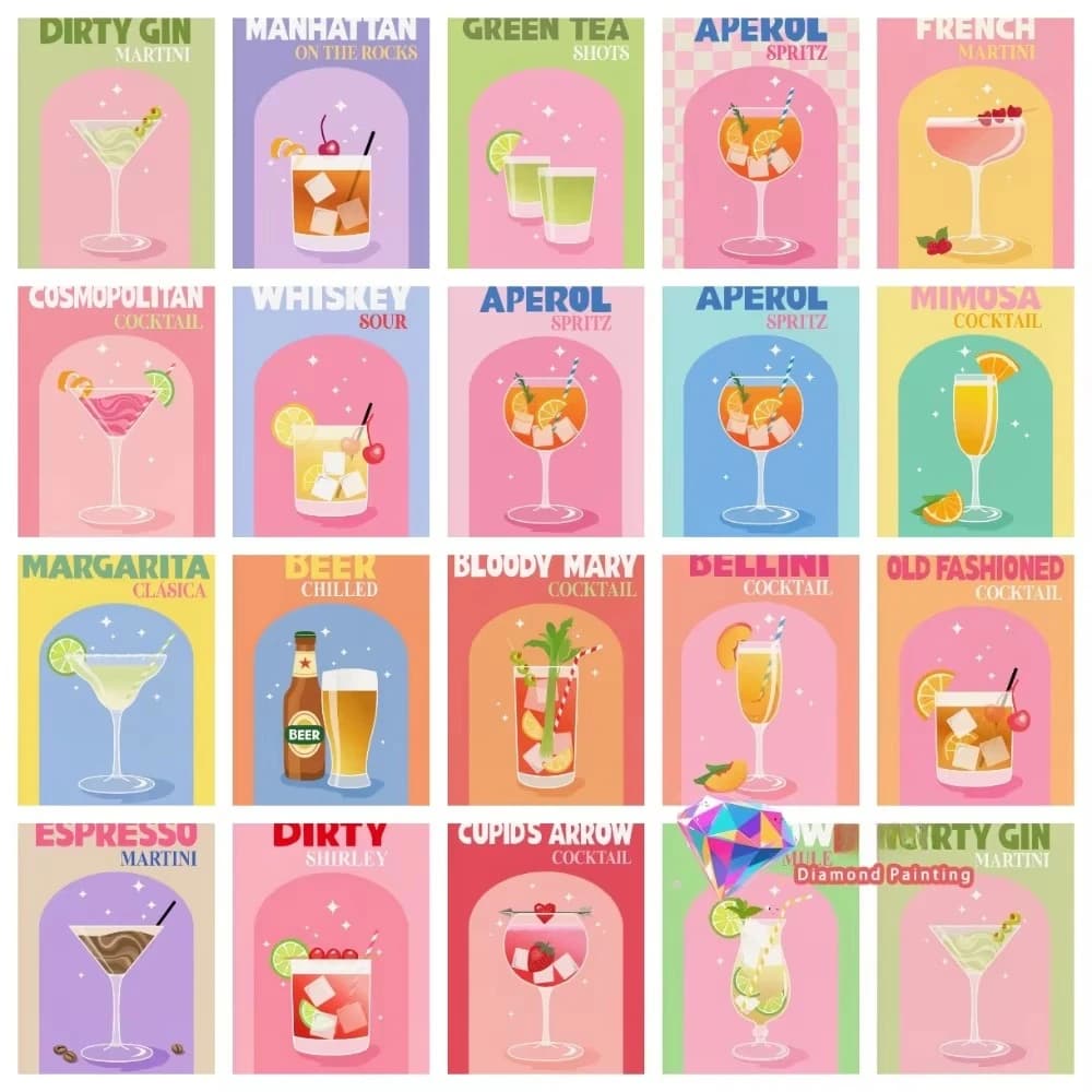 Kit Pittura Diamante Scena con Freccia di Cupido e Cocktail Bloody Mary per Decorazione Murale Domestica, Regalo Fatto a Mano, Set Completo di Diamanti Quadrati e Rotondi a Mosaico
