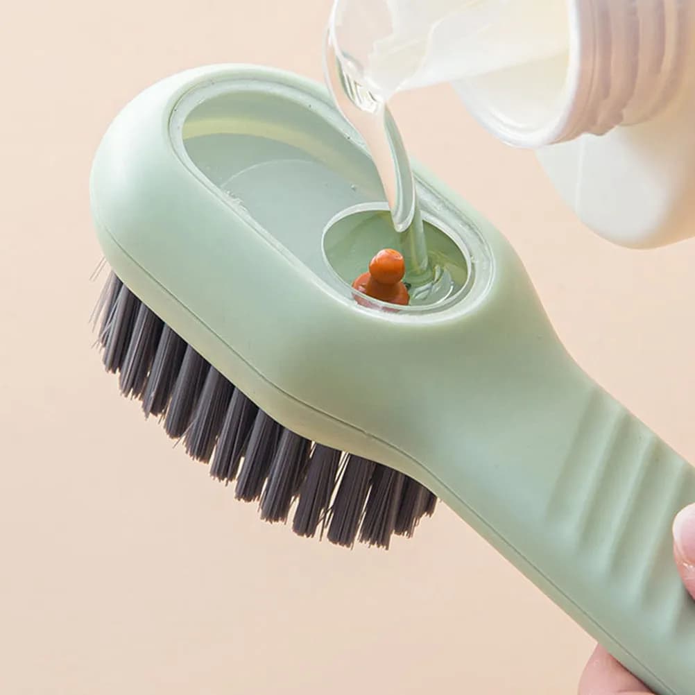 2 spazzole per la pulizia delle scarpe con dispenser di sapone, manico lungo, design ergonomico antiscivolo per scarpe da ginnastica, scarpe, vestiti, piastrelle, vasca da bagno