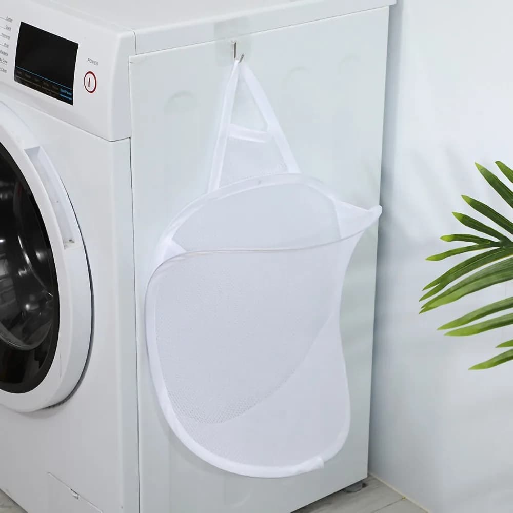 Mesh Material Collapsible Laundry Bag With Hook Large Capacity Foldable Laundry Hamper Washable Portable Wall Mounted Hamper