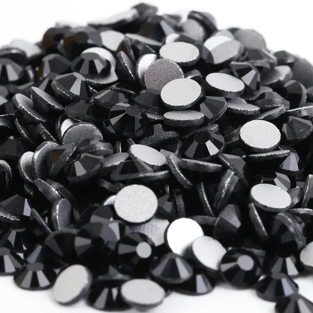 Decorazioni per unghie 3D in vetro nero jet, strass in cristallo non termoadesivi per nail art, misure ss3 ss4 ss5 ss6 ss8 ss10 ss12 ss16 ss20 ss30 ss34