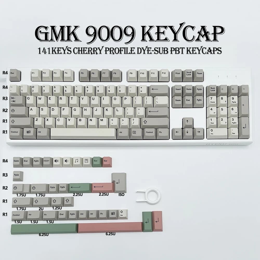 GMKfans GMK 9009 PBT Key Set Retro Cherry Profile ISO 141 for Gaming Mechanical Keyboard, Customizable DIY DYE-SUB Keycaps