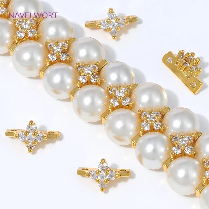 Barre divisorie in ottone placcato oro 18 carati con zirconi, 4/8/12 pezzi, per la creazione di braccialetti, accessori per la creazione di gioielli fai da te