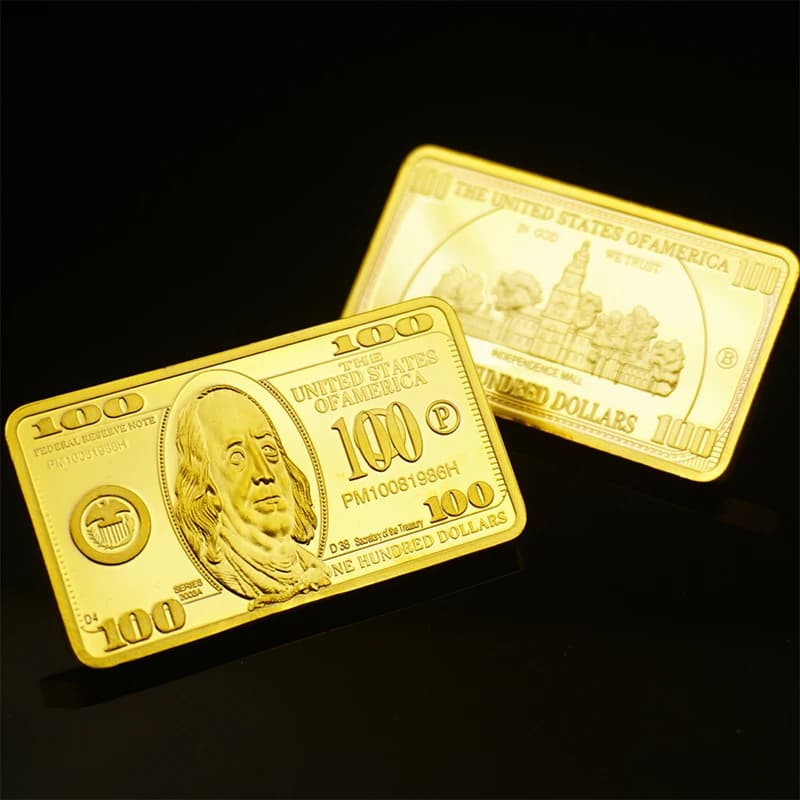 1 Piece Gold Lingotto 24k from 100 US Dollars, American Metallic Coin, Gold Bar USD with Gift Pack
