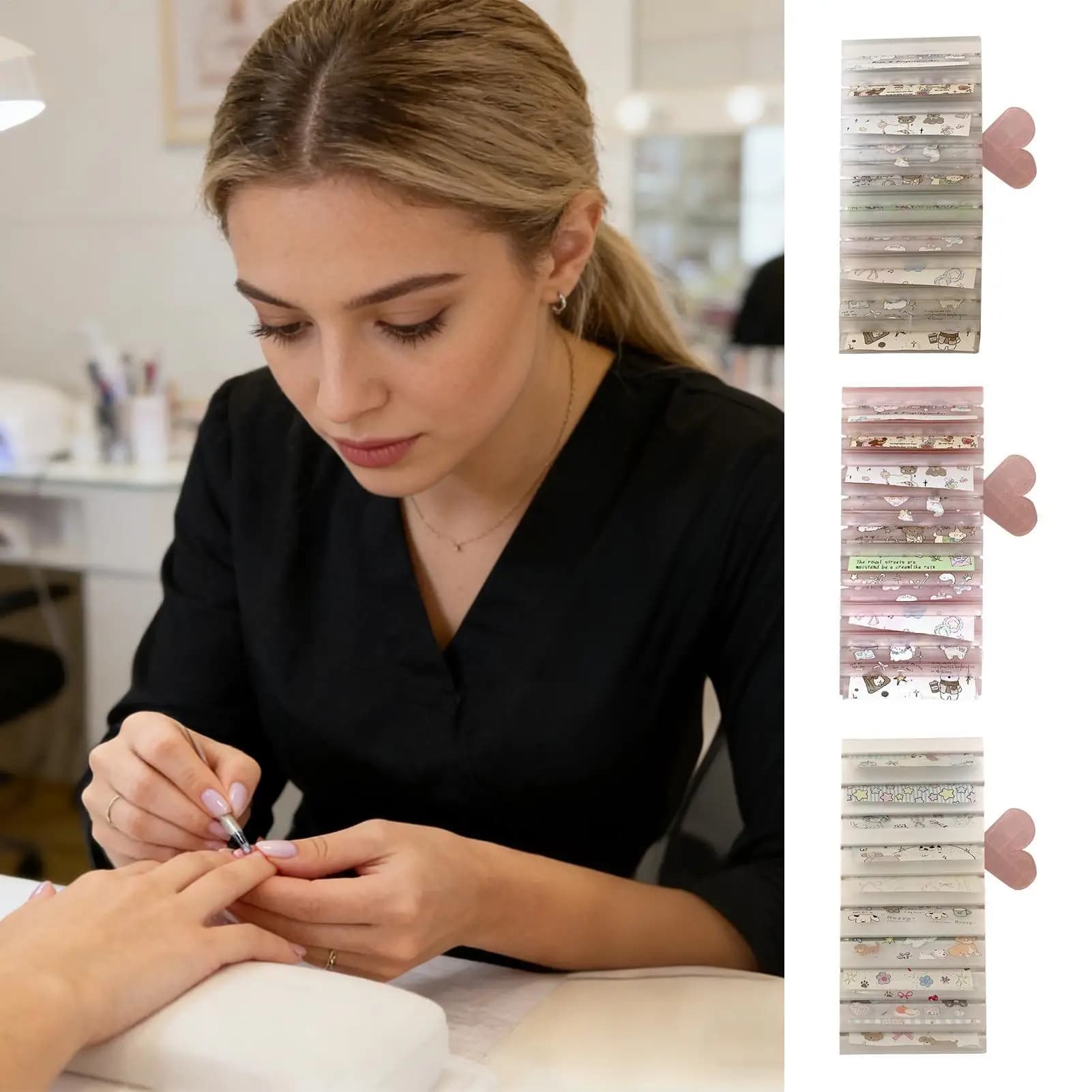 Scatola portaoggetti per 10 fogli di pellicola per unghie con gradiente, adesivi per nail art, strisce floreali, decorazioni per manicure, scatola portaoggetti per nail art