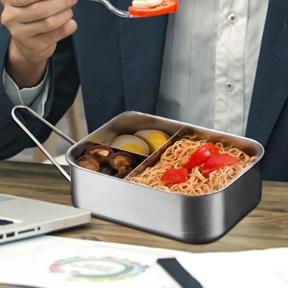 Stainless Steel Lunch Box Double Layers Stainless Steel Lunchbox with 3 Compartments Large Capacity Condiment Container Food