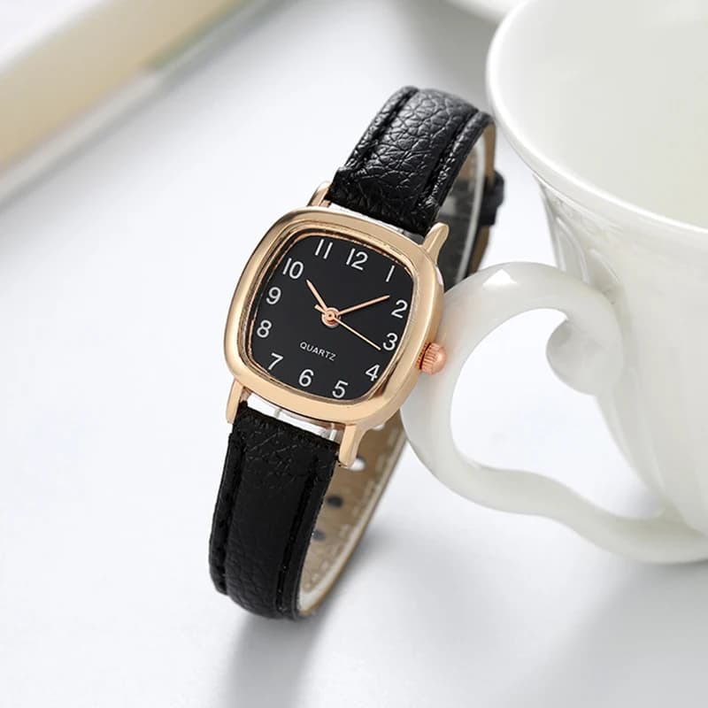 Fashionable woman watch, small Arabic quartz watches, wrist watches with leather strap