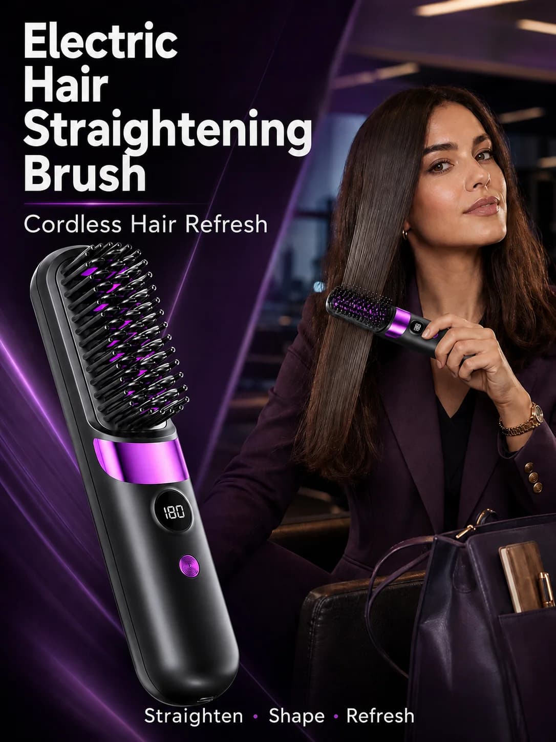 Cordless Electric Hair Straightening Brush Hot Comb Hair Straightener USB Rechargeable Wireless Portable Hair Straightener