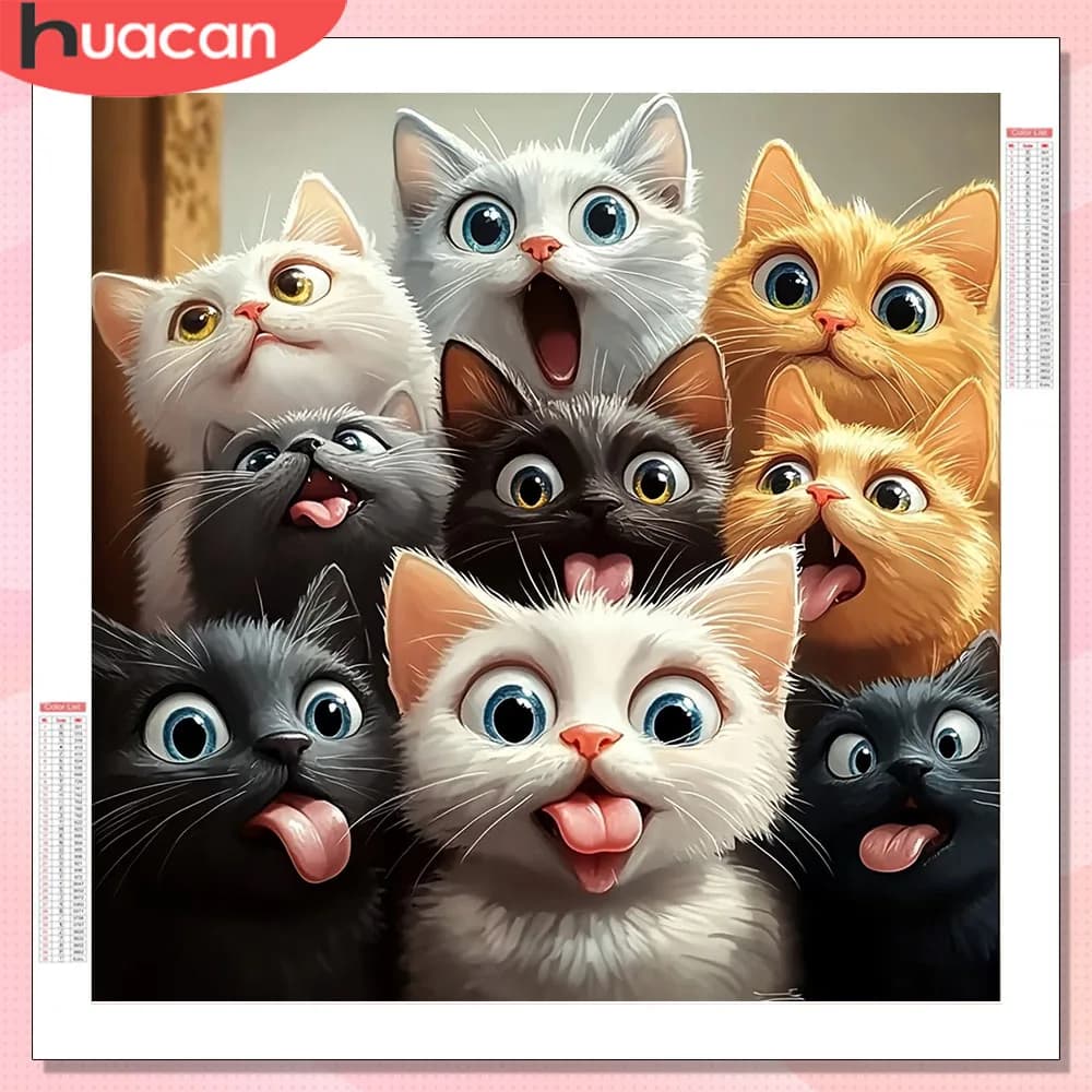 HUACAN Pittura Diamantata Completa con Strass, Motivo Gatto, Ricamo a Punto Croce Fai da Te, Regalo, Decorazione per la Casa, Fatto a Mano