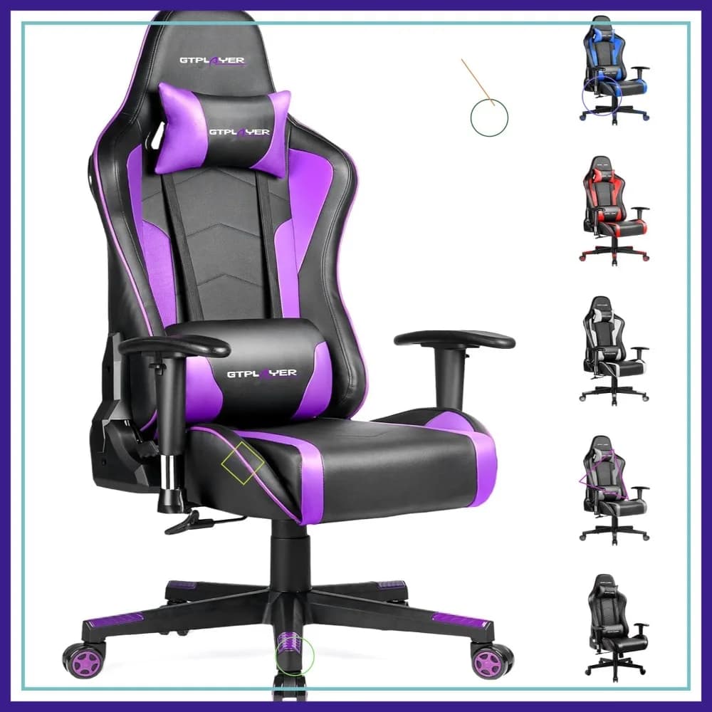 Sedia da Gaming Ergonomica con Altoparlanti Bluetooth, Supporto Lombare, Reclinabile e Girevole a 360° ° Sedia Girevole in Viola Chiaro per Adulti