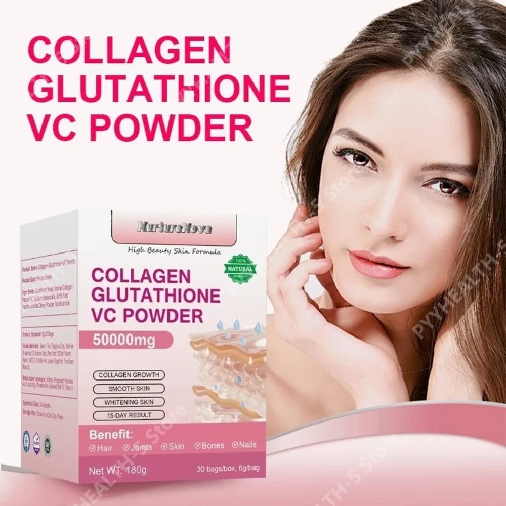Polvere di Collagene, Glutatione e Vitamina C, 30 Bustine/Scatola, 180g Peso Netto, Supporta Capelli, Pelle e Articolazioni per Adulti, 6g per Bustina Unisex