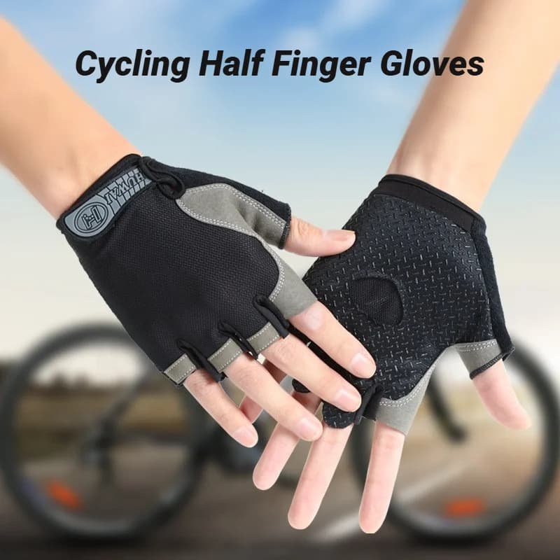 A pair of half finger cycling gloves for men and women, anti-slip, shockproof, breathable, summer, without fingers, for sports, gym, workout, bike
