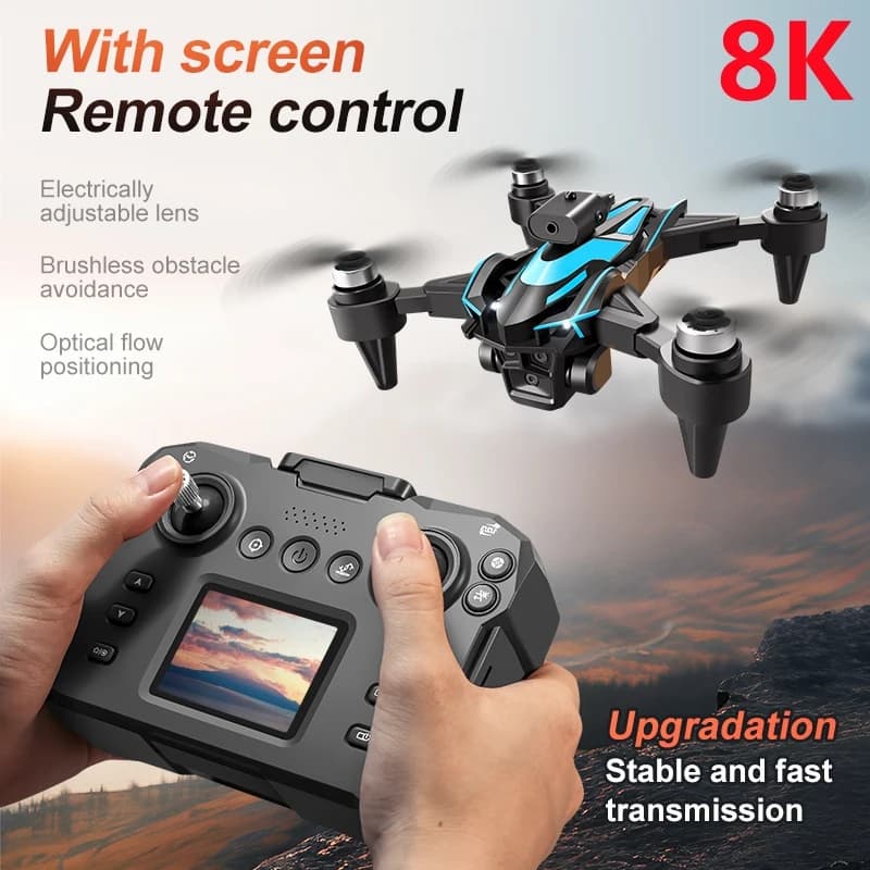 Drone RC con Schermo, Fotocamera 8K HD, Motore Brushless, Rotazione a 360° ° Drone Quadricottero Pieghevole con Schermo LCD e Funzione di Evitamento Ostacoli, Giocattolo RC, Regalo per Bambini