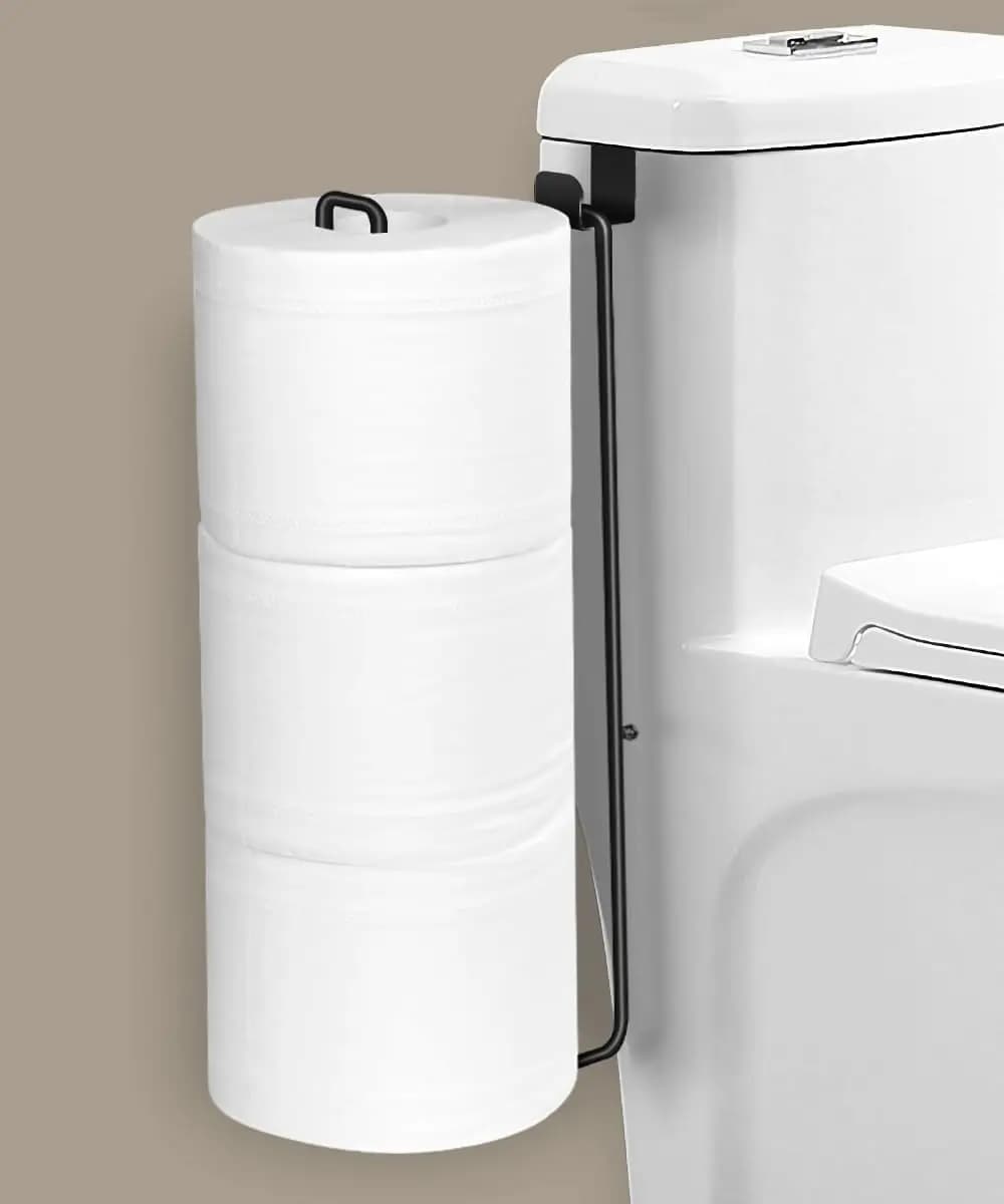 Toilet Paper Holder with Storage for 3 Rolls Wall Mounted Over the Tank Stainless Steel Bathroom Organizer Black