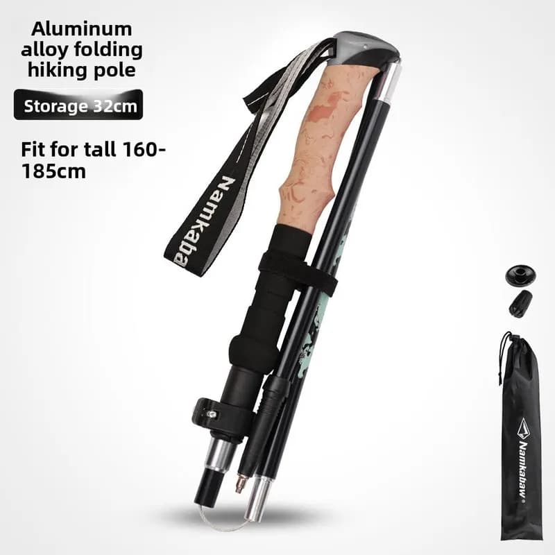6-Section Foldable Aluminum Trekking Pole Adjustable 110-125 cm Lightweight Hiking Walking Stick