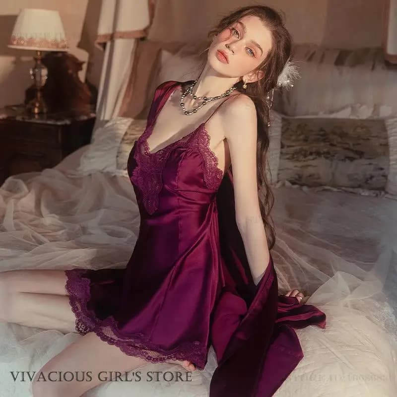 Indumenti da notte femminili Twinset Robe Set Camicia da notte Lingerie Patchwork sexy Camicia da notte in pizzo Accappatoio Primavera Estate Homewear Pigiama