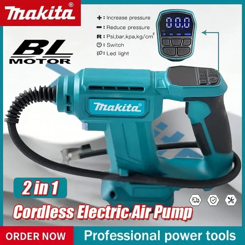 Compressore d'aria portatile per gonfiaggio pneumatici per auto Makita con display digitale Pompa gonfiabile Pompa d'aria senza fili per 18V Bettery