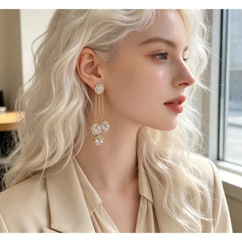 Luxury Sparkling CZ Crystal Drop Earrings for Women Long Multi Layer Tassel Halo Stud Earrings Bridal Wedding Party Fine Jewelry Gift