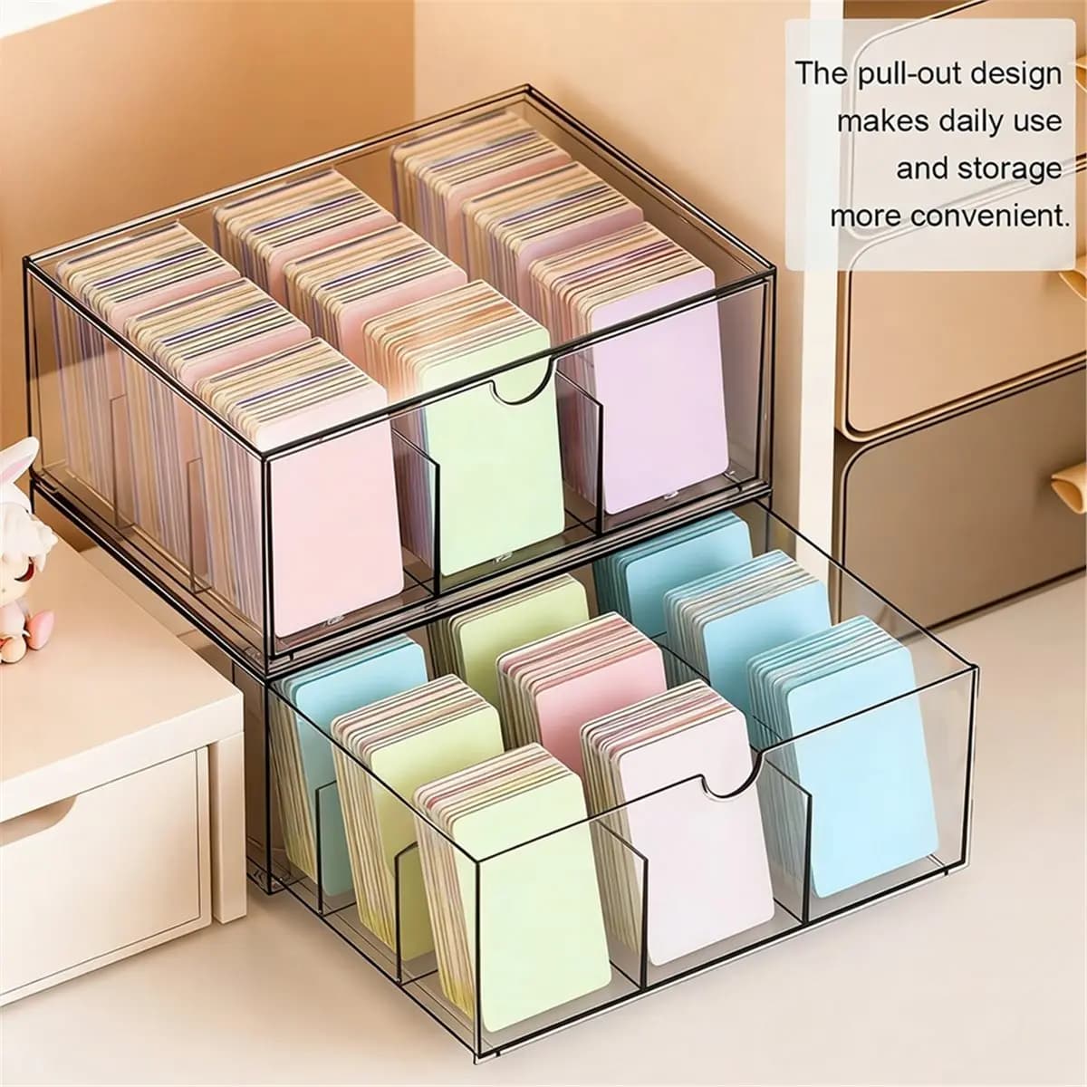 AA83 9 Grids Trading Card Storage Organizer Box, Clear Stackable Drawers for Toploaders, , TCG, PTCG, Sports Cards