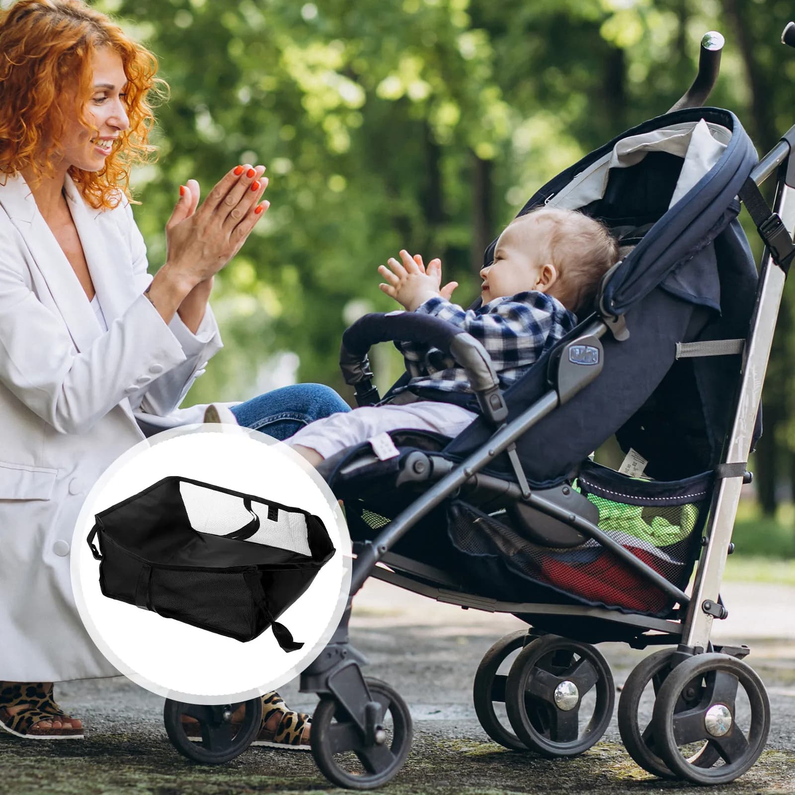 Cestino portaoggetti universale per passeggino, borsa organizer in rete da appendere, portaoggetti inferiore per carrozzina, passeggino, carrello della spesa